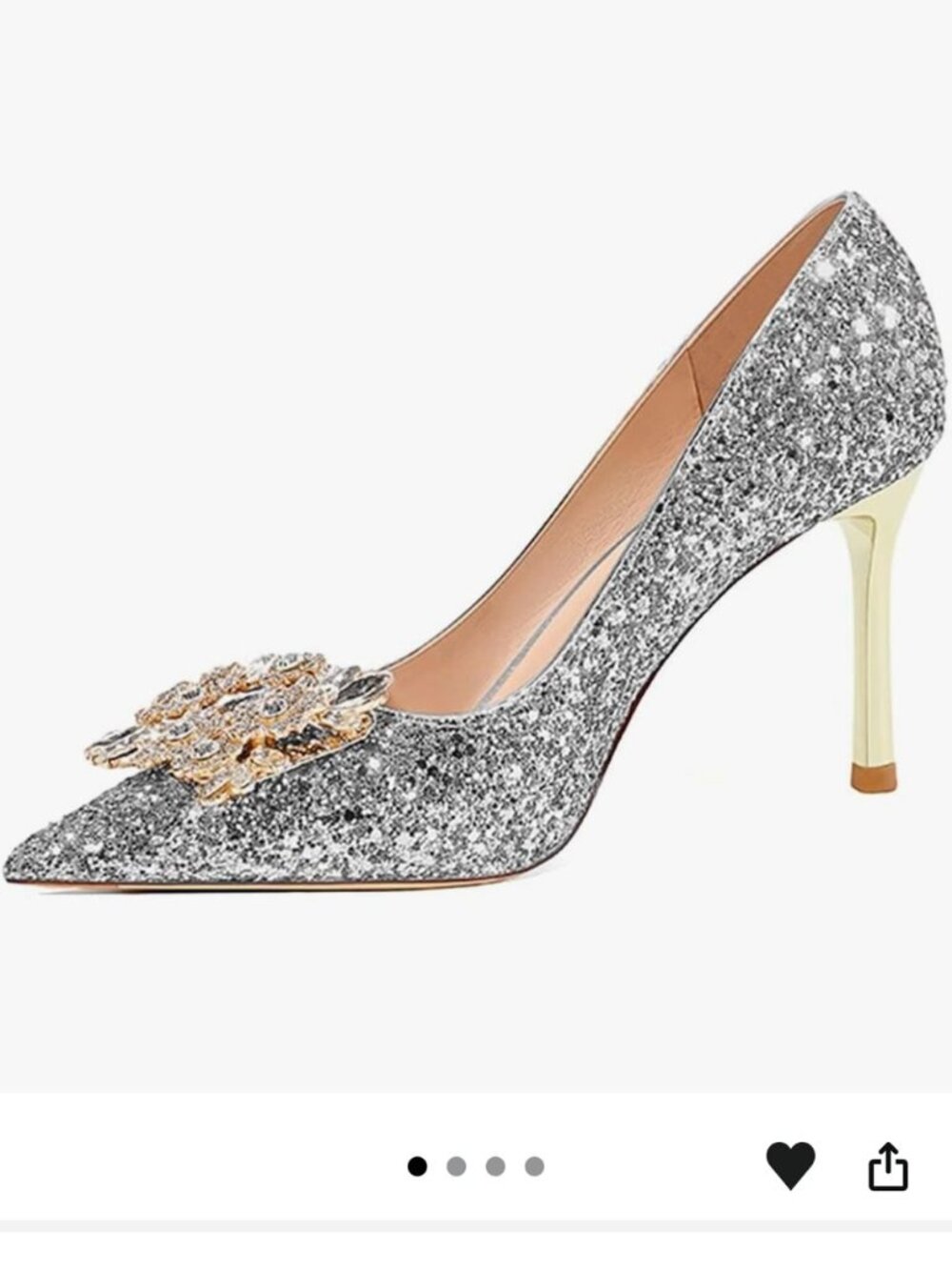 Women Bride Dress Pumps Closed Pointed Toe Glitter High Heels Slip On Crystals